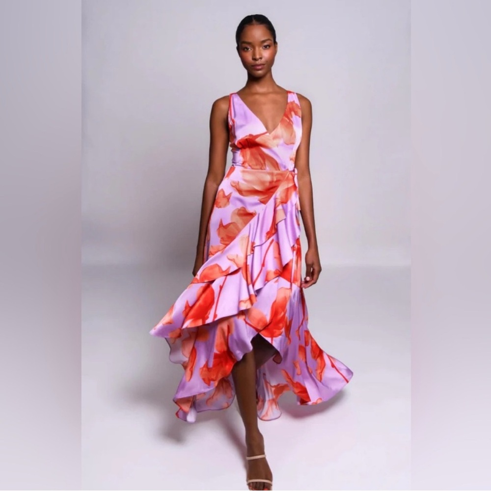 Hutch Isadora Maxi Wrap Floral Midi Dress - Size Small - Pink & Orange